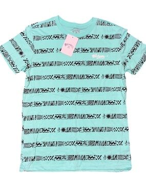 Billabong Blue Teal Black Geo Print Short Sleeve Tee Shirt Boys NWT Medium